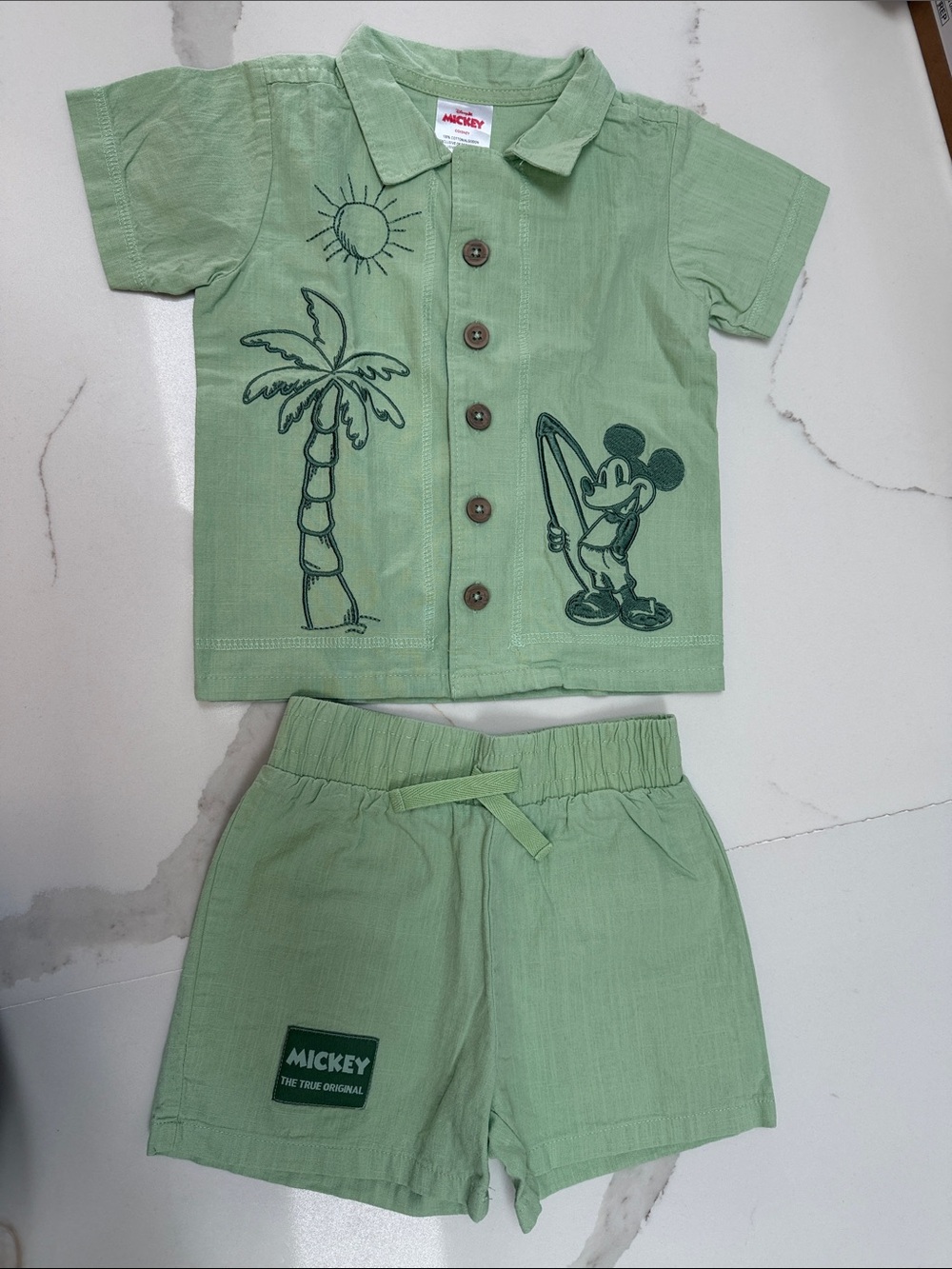 Disney Light Green Mickey Mouse Palm Print Pajama Set
